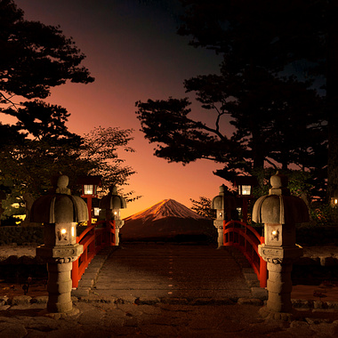 Golden hour Shrine Temple in Fuji