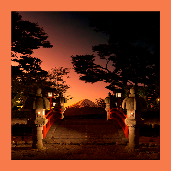 Golden hour Shrine Temple in Fuji