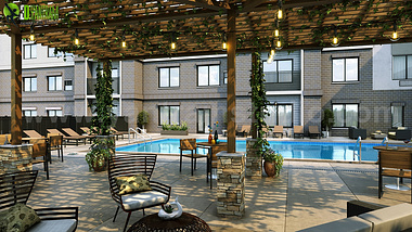 Courtyard Pool Design Idea by 3D Exterior Rendering  Studio