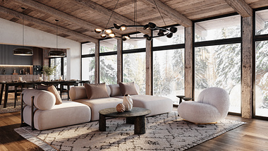 3D Render of a Modern Cabin Living Room