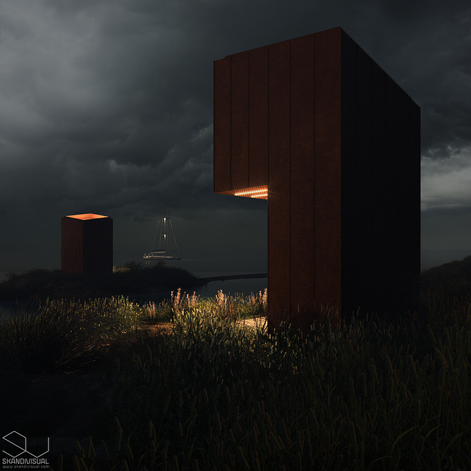 Experimentation with light and atmospheres using 3ds Max, Vray Next and iToo Forest Pack Pro.