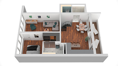Maisonette-Wohnung mit Wendeltreppe+ 3D-Grundrisse