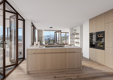 3D Visualization Kitchen & Living Room