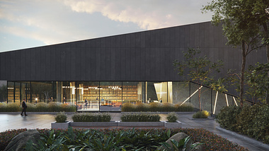  Exterior visualization of a modern and aesthetic public library