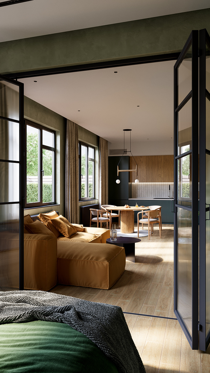 Residential project of a small open-space ground floor apartment.
