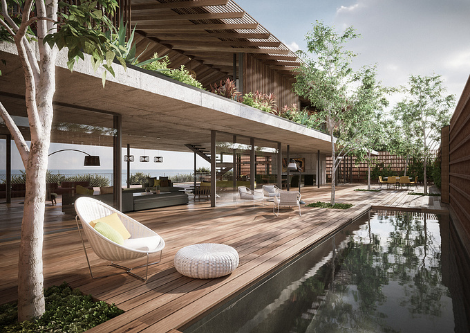 3D renders of luxury home in nature reserve on South African coastline.