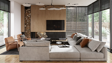 Elegant Living Room Interior 3D Rendering
