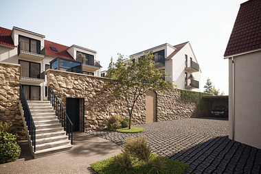 External visualizations of the An der Kirchenpforte multi-family residences in Mainz