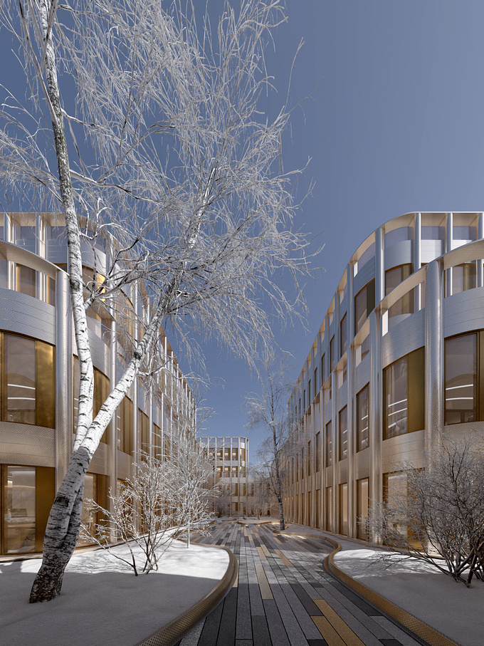 IT building complex in Bron winter holidays renderings.