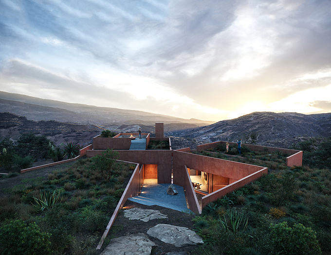 Situated in the Oton Valley in the Andean highlands, this vacation house gently blends with its natural surroundings maximizing the use of its stepped-sloping site. 

To support the main design intent for this project, we worked on portraying the relationship of the building with its natural environment and the surrounding views. The images reflect a careful representation of its local biome and showcase the main features of the design in different lighting conditions.

Architecture and Design: Diez + Muller Arquitectos
Year: 2019