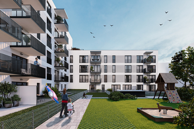 Visualisierung für ein neues Bauprojekt, Landshut.
Insgesamt sind 85 neue und moderne Eigentumswohnungen geplant