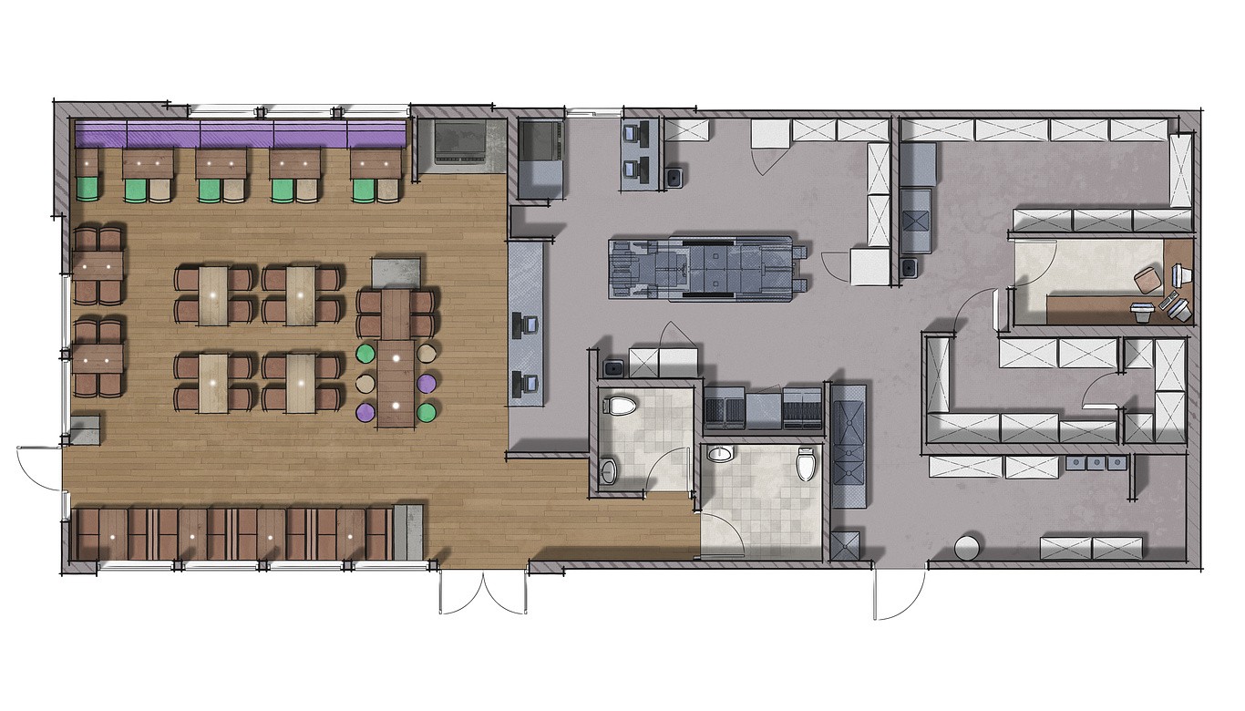 Floor plan 2D rendering restaurant Talens2D