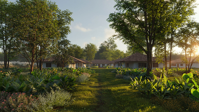 FLB Farm is the newest architectural visualization project produced by the brazilian studio Oceano Arquitetura. With an architecture designed by the brazilian firm Sala 03 Arquitetura, the FLB farm became, in 2024, the largest-scale project ever undertaken by Oceano Arquitetura.