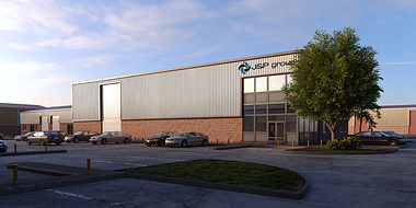 3D exterior rendering for an industrial building in Chester