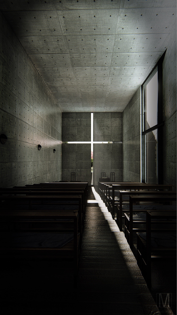 MSTUDIO.ARCHITECTURE
Visualization of Tadao Ando's Church in Ibaraki, small town outside Osaka-JAPAN. Trying to capture Ando's philosophical speech through simplicity in which light and shadows are the framework for a major and outstanding sense of architecture.