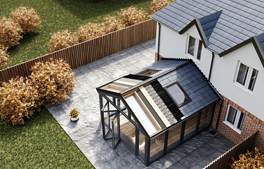 Technical roof CGI visualisation overhead view