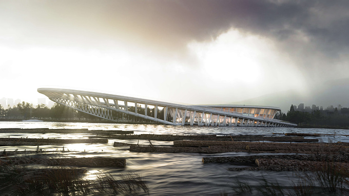 iddqd studio - https://iddqd-studio.com/
Unconventional angle of the new Pacific Gateway inspired by floating logs on B.C.’s Fraser River. Took with the slow shutter speed to make it glide.