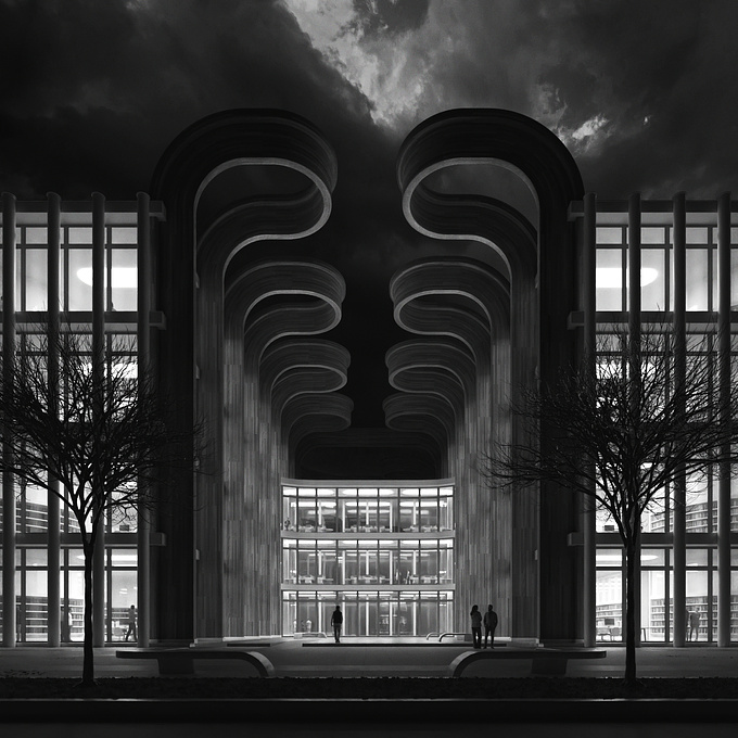Some high-contrast black-and-white fine artsy renderings of a freshly finished public library project.
