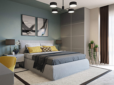 Modern secondary bedroom CGI