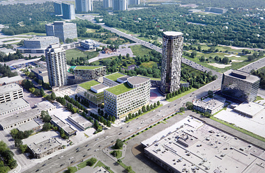 3D aerial rendering of Westin Prince hotel complex