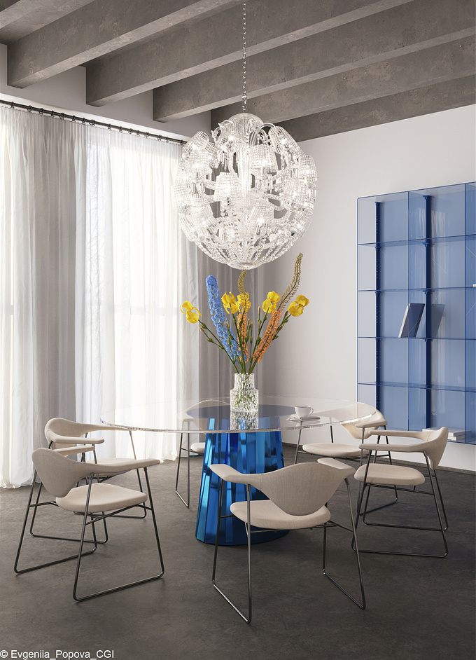 Evgeniia Popova - https://www.facebook.com/modern.mynk
Pantone's Color of the Year for 2020 is "classic blue". Here's my vision of an interior which makes use of this exquisite color.

Status:  Concept
Year:  2020
Architect:  Evgeniia Popova
Images:  Evgeniia Popova