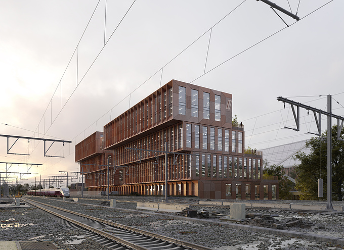 First place competition winner with ORGpermod. Mixed use building for Infrabel. 