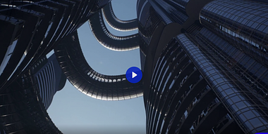 3D architectural animation of a mega-skyscraper
