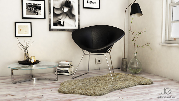  - http://https://judithgonzalez3dvisualiser.wordpress.com/
Hi everyone!
This is my last interior project "Relax corner" I hope you like it!!!
Software: 3dsmax, Hair and fur VRay & Ps.