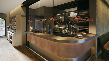  Interior visualization of a modern fine dining restaurant