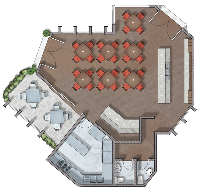 Floor plan 2D rendering restaurant Talens2D