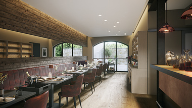  Interior visualization of a modern fine dining restaurant