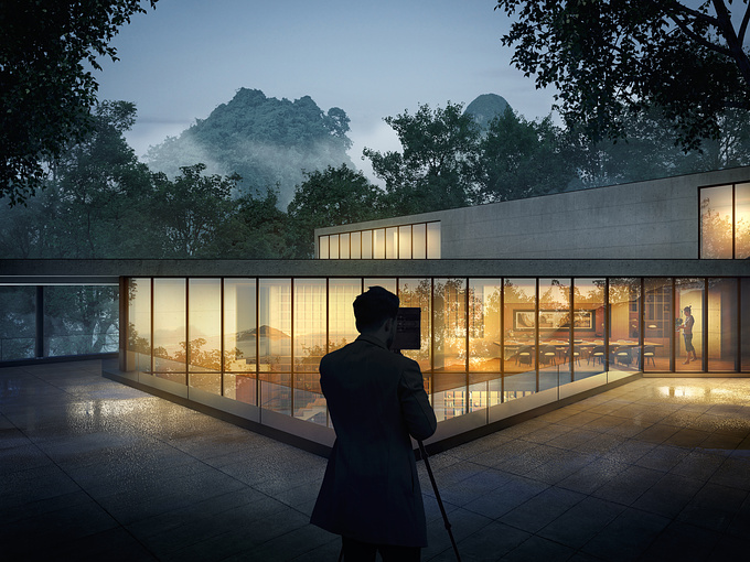 An image from digital recreation of Casa Monterrey designed by Architect Tadao Ando in Mexico.