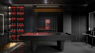 Billiard Room in Red and Black Tones