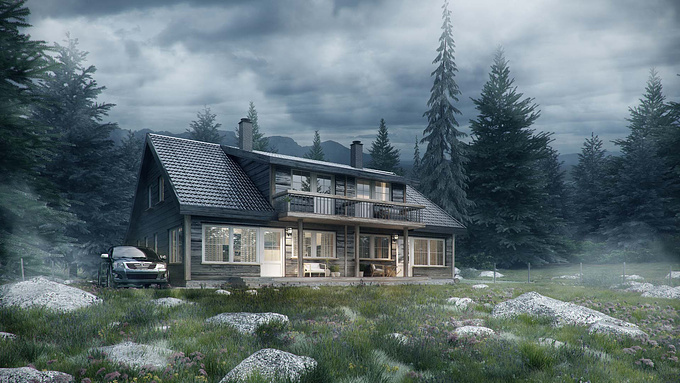 VISCATO - http://www.viscato.com


While working on this architectural visualisation, we put a lot of effort to meet the individual expectations and demands of this particular customer.

The cottage is located in the Norwegian forest with a magnificent view on the mountain range. The place is perfect for a quiet and peaceful life far away from the hustle and bustle of the city centre. Nicely textured variety of plants, trees and bushes form a natural landscape, typical for the places untouched by a human hand.

Wood siding gives impression of simplicity and goes hand in hand with the naturally balanced earth colour combinations of the roof, balcony and wooden columns on the porch. The usage of wood in architecture has never lost its importance as it is highly durable, protective and at the same time beautiful, obviously if maintained properly. The house perfectly blends in the design of the forest environment and natural view of the valley. Wood panelling create a unique atmosphere, which highlights the feeling of rural, uncultivated beauty of the forest imperfection.