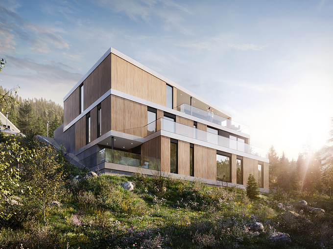 Omega Render - http://omegarender.com/
Typology: private house
Surface: 290 m2
Location: Mo i Rana, Norway
Status: pre-project
Customer ( Architecture ): Tanken Arkitektur
Visualization: Omega Render
Schedule of visualization: 2.5 weeks
Software: 3DS Max, Corona Renderer, Photoshop