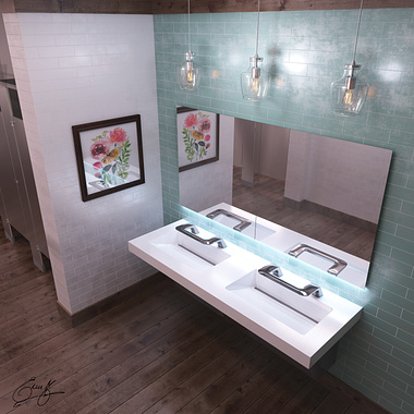 Product viz, commercial bathroom. All-in-one sinks. Brand: Bradley
