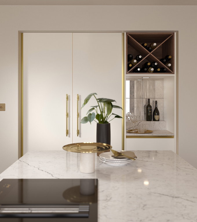 Here we've used our clients kitchen layout to craft this art deco inspired gold and cashmere interior. The subtle art deco style works perfectly whilst still remaining modern and on-trend. As usual we've used 3D Studio Max and rendered with Corona Renderer with composition and colour grades in Fusion Studio 16 and additional tweaks and adjustments in Photoshop.

The full set for this client can be found here > https://www.pikcells.com/portfolio/life-kitchens-cgi
