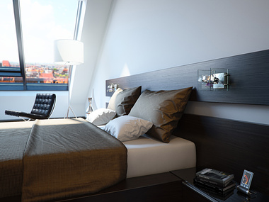 Modern bedroom in the attic