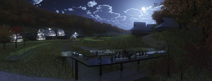  - http://
 A village design
 Kyoto, Japan
 Landscape, Housing
 Rhino, vue 10, Photoshop

A village under a full moon.