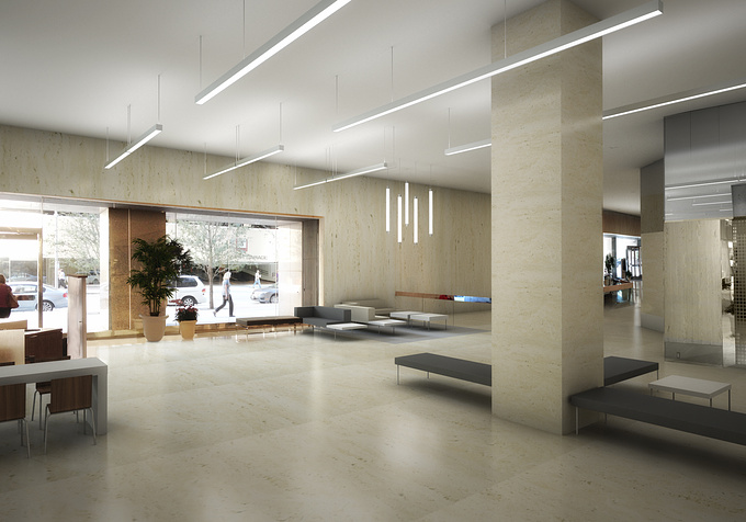 A lobby rendering of my work building