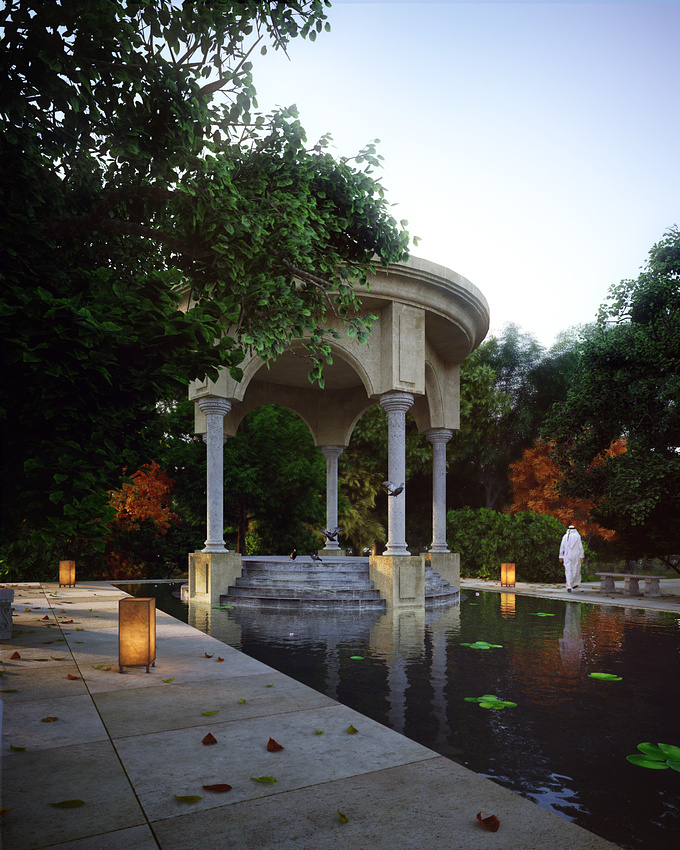 A shrine in the garden of an arabian mansion.