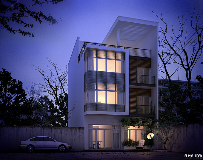 ALPHA IDEA company - http://www.alphaidea.vn
hello everyone
My house was designed in ho chi minh city viet nam
white is the dominant color of this house ,width is 8 m 
Architecture Designs : DOAN MINH KHOA
model and redering : ALPHA IDEA
