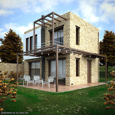 Steel concrete and stone House