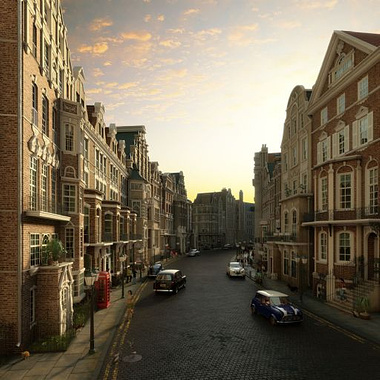 Architectural rendering of London neighborhood
