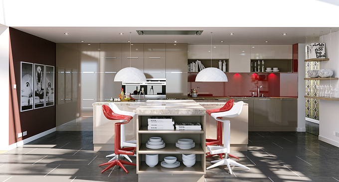 Kitchen visualisation designed and visualised in Corona