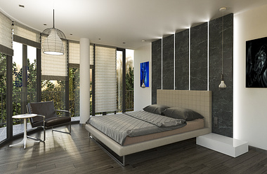 Luxury bedroom - afternoon-light scene