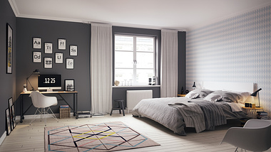 Scandinavian Bedroom Interior - 3D Visualisation // CGI