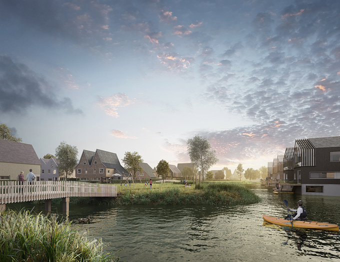 Winning plan for 'Islands of Hain' in Krommenie, Netherland, by area and real estate developer AM.
