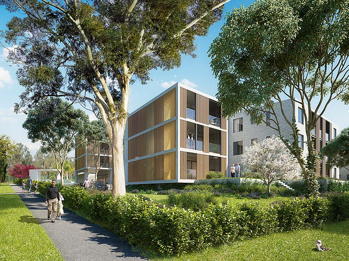 Architectural rendering - Berga Gonzalez - http://renderingofarchitecture.com/architectural-rendering-hedwig-sydney
One more  of the St Hedwig aged care village in Sydney