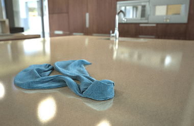 Towel on kitchen counter